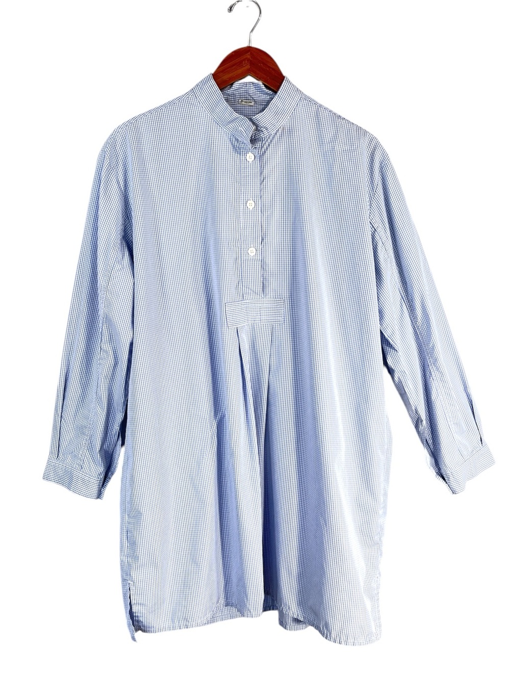 The Sleep Shirt Short Sleep Shirt in Blue and White Small Gingham Plaid One Size